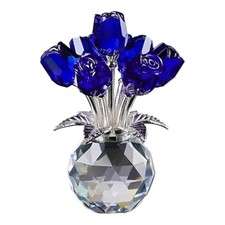 Crystal Rose Ornament - 3D Red Flower Crystal Glass Flowers with Stems