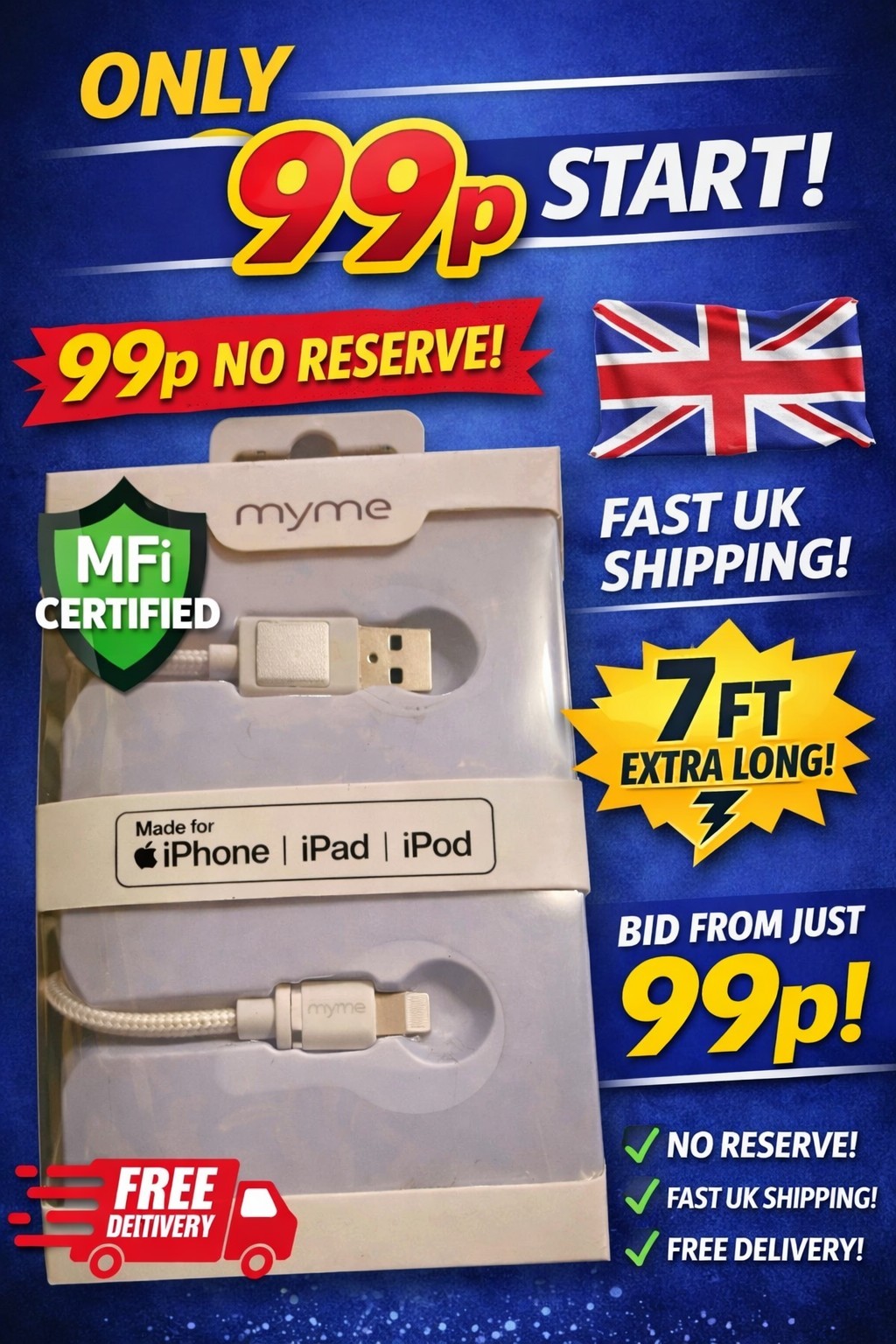 Apple MFi Certified Braided Lightning Cable 2m / 7ft – Fast Charge – USB‑A – MFI-image