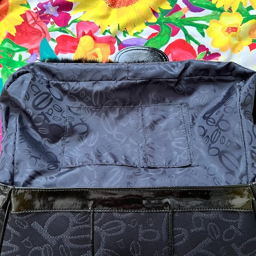 Bebe Black Logo Print Fur Trim Shoulder Bag Handbag Purse - Picture 3 of 14