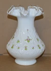 FENTON VASE 8" SPANISH LACE VIOLETS IN THE SNOW ARTIST SIGNED NANCY ?????