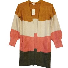 Cardigan Sweater Open Front Colorblock Size Small Gold/Ivory/Mauve/Gray NWT