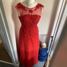 ball gown size Uk 8 Red Ladies Long Dress With Floral And Mesh Top Design