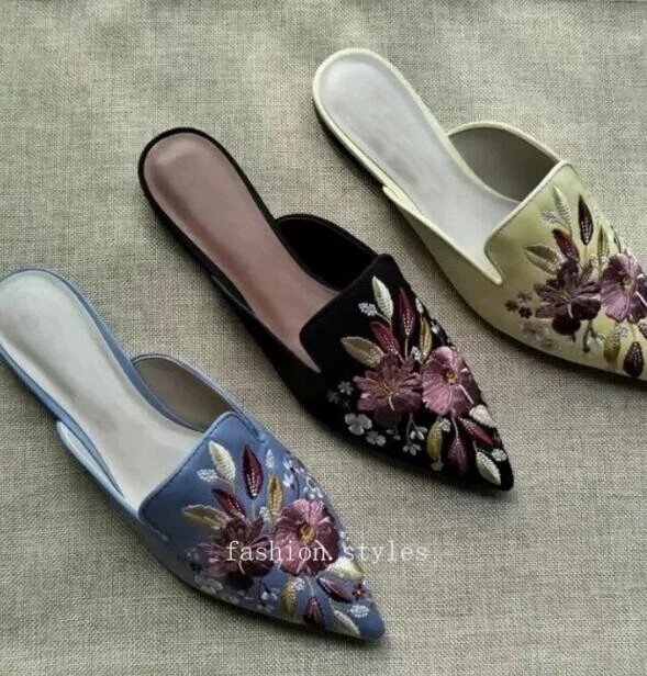 PANTOFOLA D’ORO Pantofole donna a punta slide floreali ballerine mules ricamo scarpe casual taglia