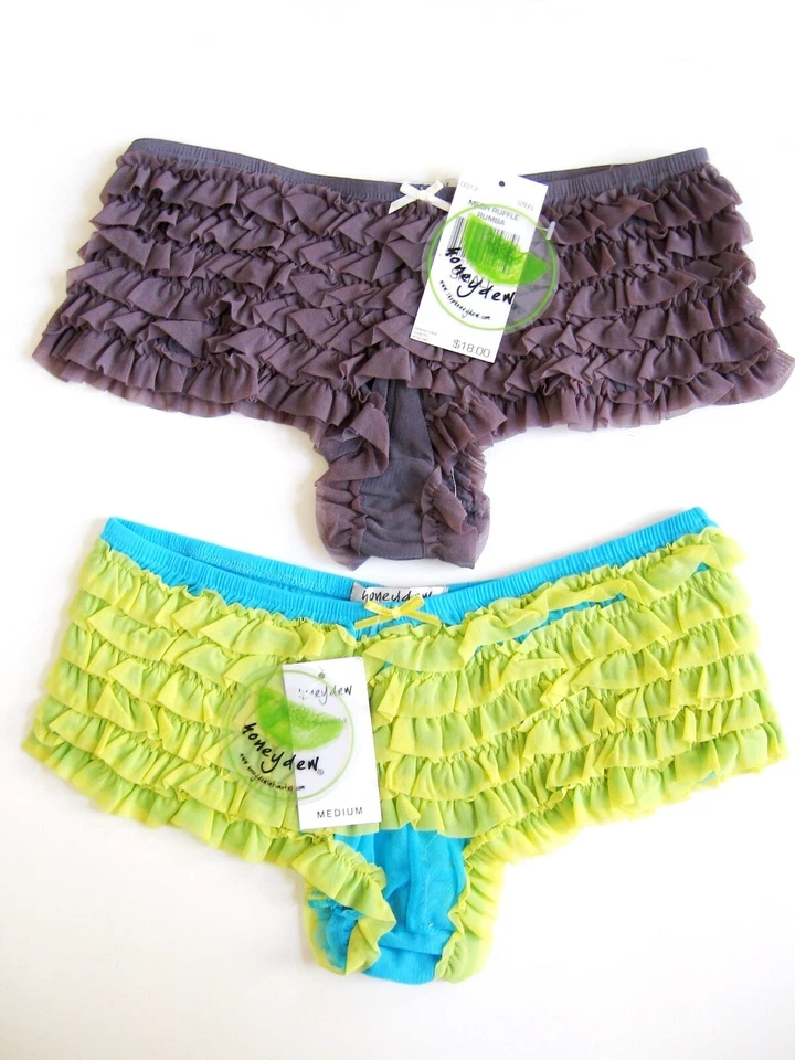 A334 Honeydew Intimates NUEVO Pantalones Cortos Para Mujer Capa Nivel Volantes Malla Transparente Rumba Boyshorts Foto 2 de 4