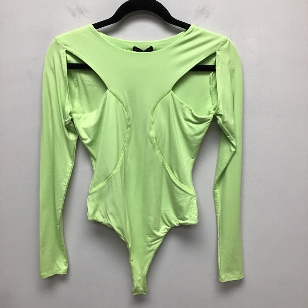 Naked Wardrobe Womens Bodysuit Neon Green Long Sleeve Stretch Cutouts M New