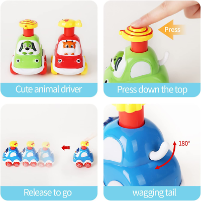 ALASOU Transparent Forest Animal Toy Cars For Toddlers 1-3 Years - 4 Piece Set, Press & Go, 1st Birthday Gift