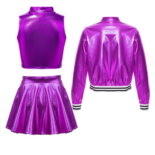 Kids Girl's Crop Top With Skirt Sport Dance Outfit Cheerleading Tracksuit Jazz - Picture 29 of 63