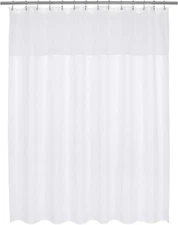 Wide and Long Fabric Shower Curtain with Sheer Window 84 X 78 Inch, Waffle Weave