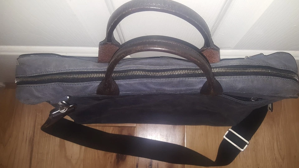 Jack Spade Waxed Cotton Slim Briefcase gray blue shoulder strap men's  FREE SHIP Foto 3 de 4