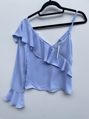 ASOS Blue One Shoulder Ruffle Blouse Top UK Size Bnwt