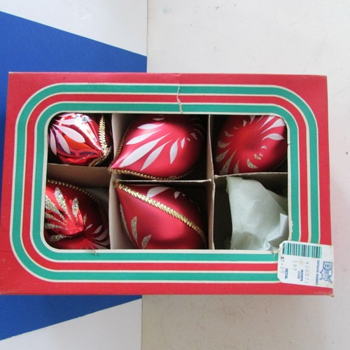 Vintage 5 Red Gold White Bronson Imports Ltd Teardrop Glass Christmas Ornaments - Picture 6 of 8