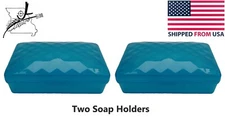 2 Plastic Turquois Soap Holders, Bar Soap Containers, Clam Box Camping Travel  