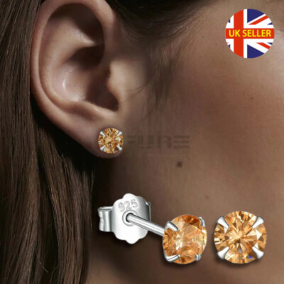 Ohrstecker 7 mm Champagner Echt 925 Sterling Silber glänzend AAA Kristall Knorpel