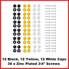 72 Piece Caps and Screws Car Number Plate Fixing Fitting Kit, 3 Assorted Colours