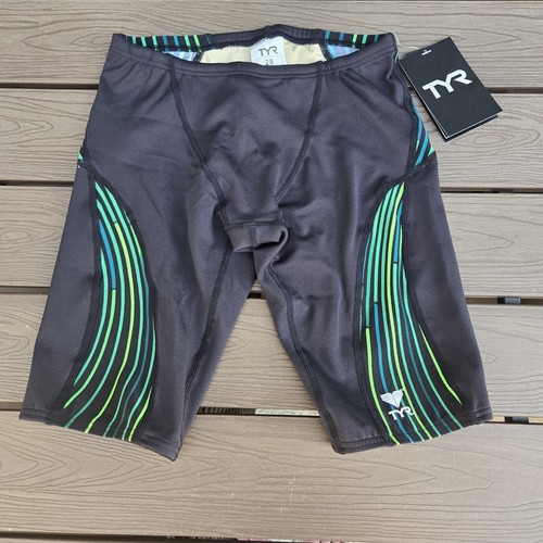 TYR Boys Mens Supersonic Jammer Black Green Splice Swimwear SZ 32 NWT