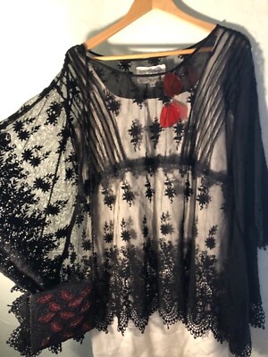 Johnny Was Sheer Black Lace, Boho Witchy - Stevie Nicks sleeves NWT! $275 MSRP!