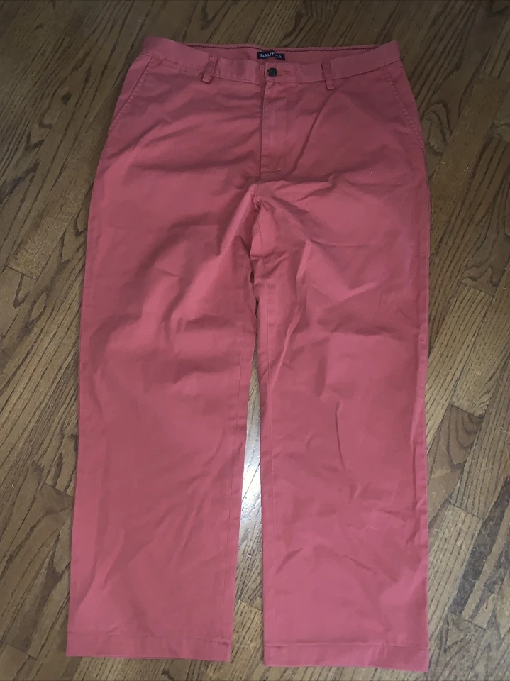 NAUTICA Salmón Naranja Para Hombre Vestido Informal Caqui Diseñador Pantalones Talla 38 X 32 ❤️tb75 Foto 3 de 4