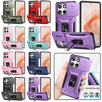 For Moto G/Power/Play Magnetic Ring Stand Rugged Mag Safe Case Slide Camera Lens