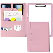 Portfolio Folder Padfolio with A4 Clipboard, PU Leather A4 with Clipboard Pink