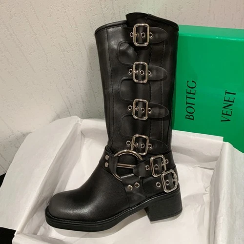 Retro Runway Women's Knee High Boots 4.5cm Chunky Block Heels Motorcycle Western - Picture 26 of 26