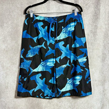 Ocean Pacific Boys Blue Shark Camo Print Swim Trunks Beach Pool Size XXL 18