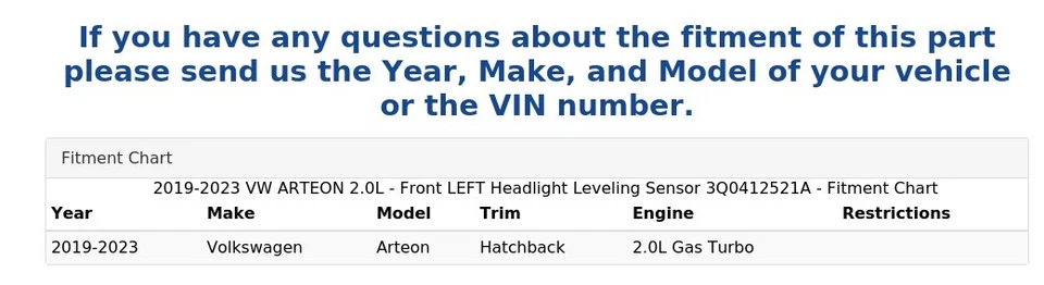 VW ARTEON 2019-2023 2,0 L - Sensor de nivelación de faros delanteros izquierdo 3Q0412521A Foto 4 de 4