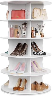 5-Tier Rotating Standing Shelf Unit with Dividers, 360° Storage Display Tower