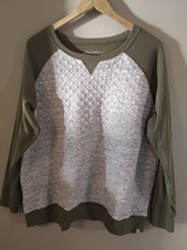 Eddie Bauer Women's Legend Wash Sweatshirt Size 2XL Gray Green Quilted Raglan