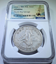 1908-S Manila Bay Shipwreck USA Phillipines 1 Peso NGC Genuine Old Treasure Coin