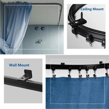 Ceiling Curtain Track, Flexible Bendable Curtain Track 12Ft Black Curved Curt...