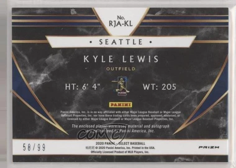 2020 Panini Select Rookie Jersey Auto Holo Prizm /99 Kyle Lewis #RJA-KL Auto RC - Image 2 of 2