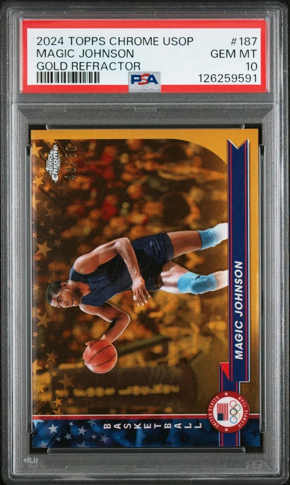 2024 Topps Chrome Olympics Magic Johnson #187 Gold Refractor #d/50 PSA 10 POP 1! - Image 2 of 3