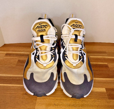 Nike Air 270 React Gold Black White Mens 10 Running Sneakers