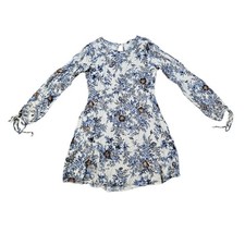 American Eagle Cream Blue Floral Open Back Cold Shoulder Dress Size XS