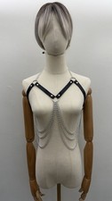Black Faux Leather Chain Body Harness Bralette Adjustable Chest Harness