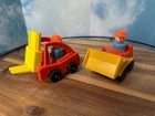 VTG Fisher Price Little People Construction Red Bulldozer & Forklift w 2 people