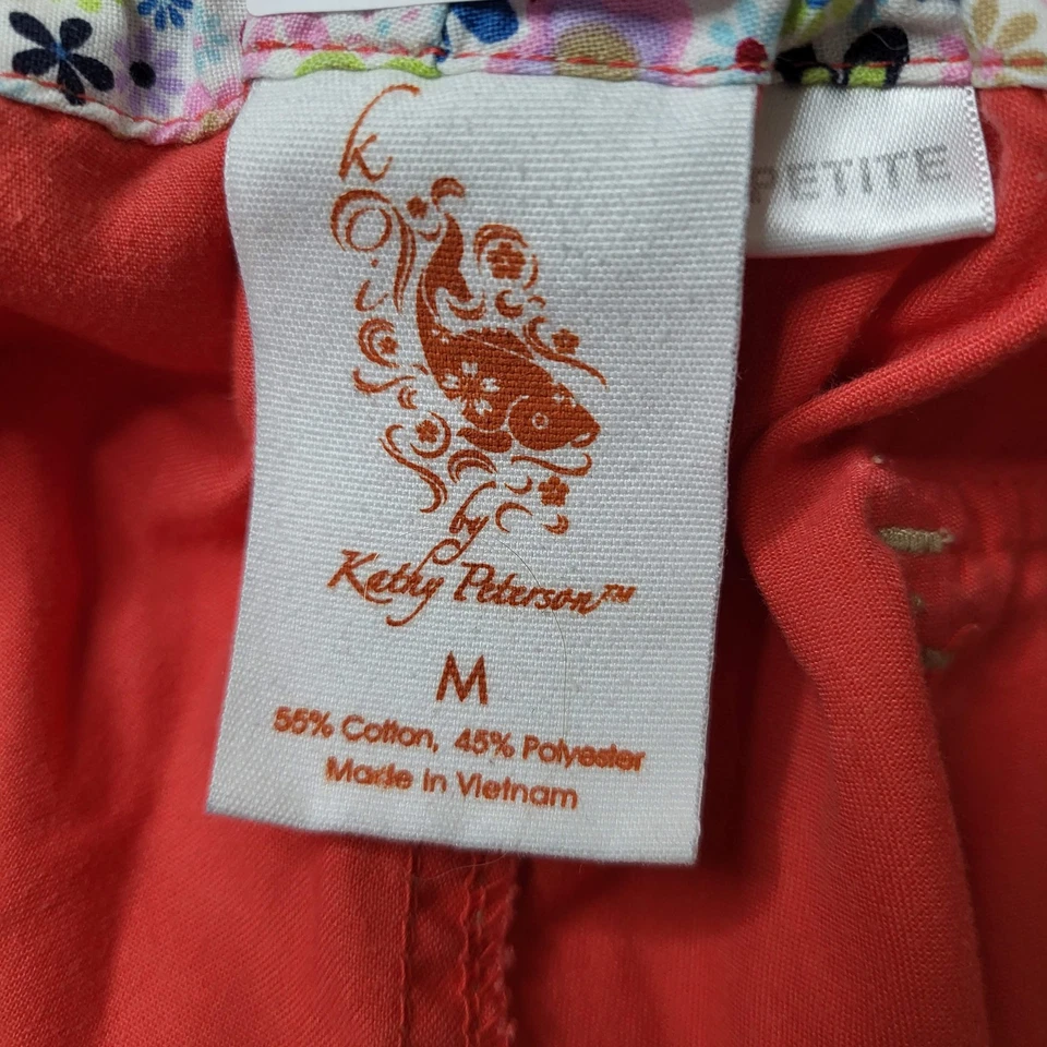 Pantalones Médicos Koi By Kathy Peterson Mujer M PETITE Rojo Sólido Floral Borde Carga Foto 4 de 4