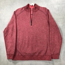 Tommy Bahama Sweater Men's Medium 1/4 Zip Pullover Reversible Pink Red Preppy