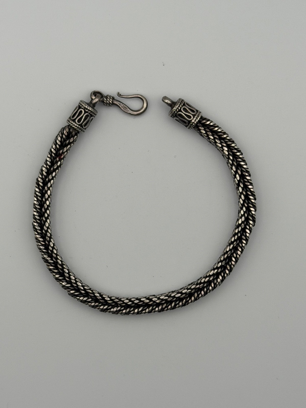 Sterling Silver 925 Woven Foxtail Bracelet 8” 25.7g Bali Style Hook Clasp Heavy