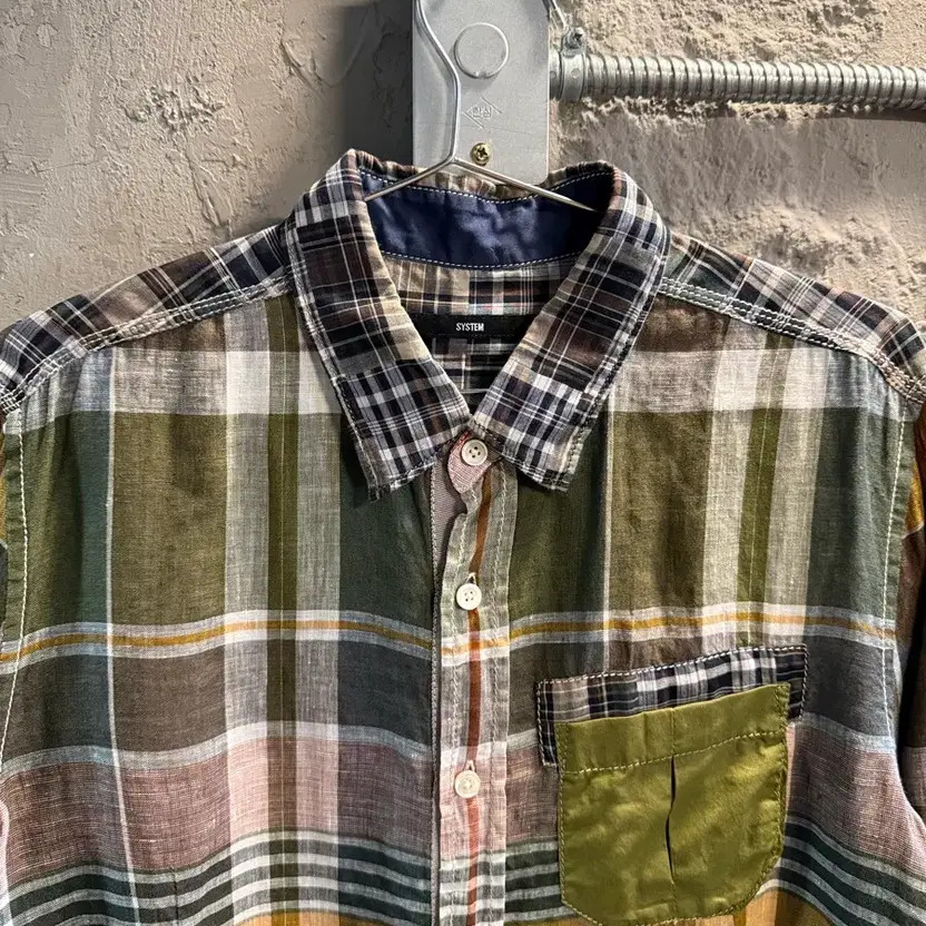 System Patchwork Linen Check Shirt Multi-Color 100 - image 4