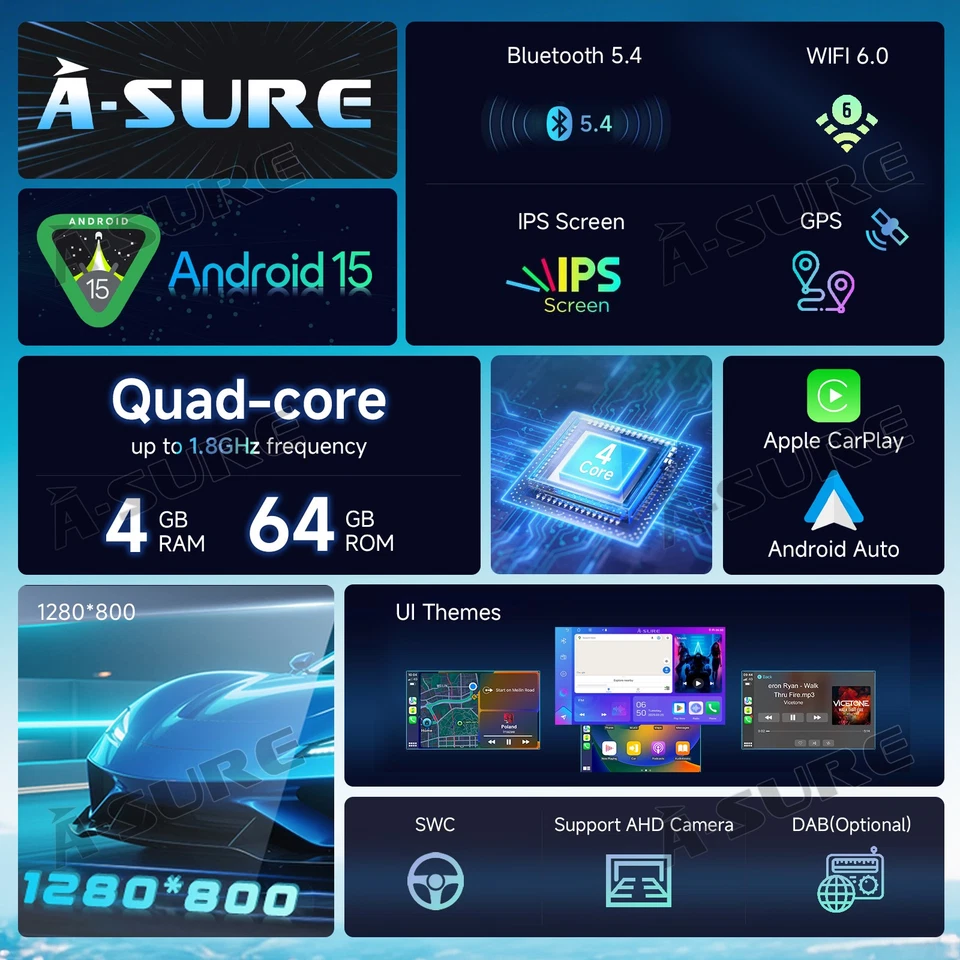 4+64GB Android 15 for Suzuki Grand Vitara 2014-2024 Apple CarPlay Radio GPS Navi - Image 3 of 4