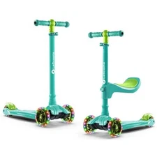 2-in-1 Kids Kick Scooter, Adjustable Height Handlebars and Removable Seat