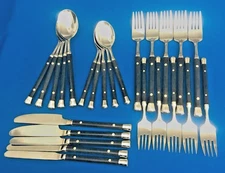 WF Nordic Morn Inox 25 Pc Canoe Wood Look Korea  MCM 5 Place Setting  C-Pics