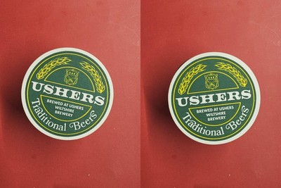 Ushers - grüner Kreis Brauerei Bierdeckel Bier