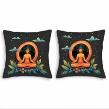 Serene Meditative Figure Throw Pillow Covers - Set of 2 18x18in Vibrant Floral 