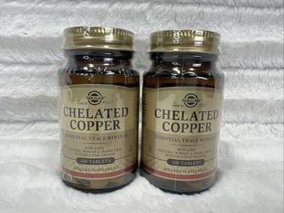 LOT OF 2  Solgar Chelated Copper 100 Tablets each 10/2027 Glass Bottle