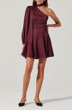 NWT ASTR The Label Satin Scarf One Shoulder Mini Dress Wine Burgundy Size Small