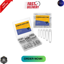 500 Ps 5 Sizes Safety Pins Assorted Size Rust-Resistant Nickel Plated Steel Asso