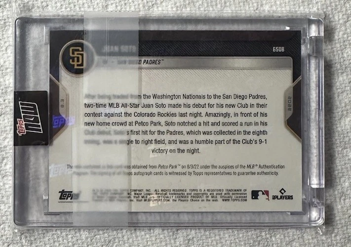 2022 Topps Now Juan Soto Autograph Game-Used Relic Blue /49 San Diego Padres - Image 2 of 2