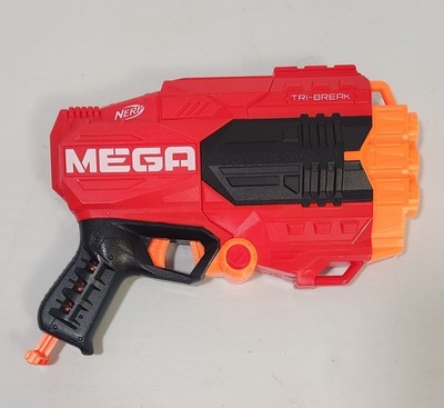 NERF Mega Tri-Break Dart Blaster Gun Red With Mega Darts - Excellent Condition